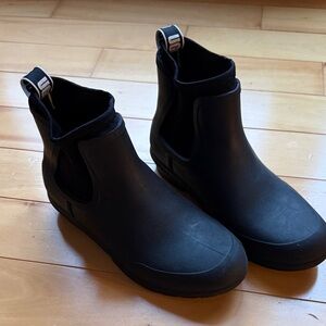 UGG Chevonne Black Short Chelsea Rain Boots with Logo Pull Tabs